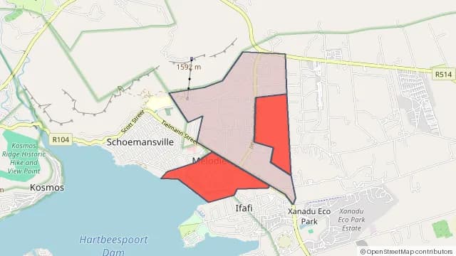 Map of areas affected by the power outage around Melodie