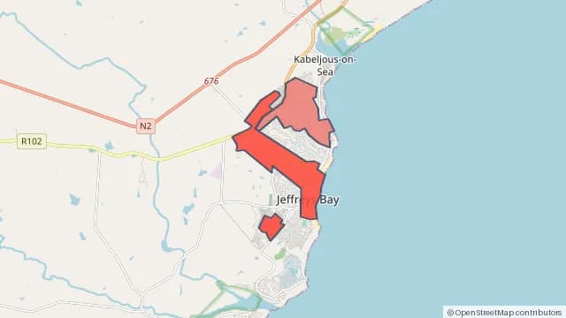 Map of areas affected by the internet outage around Jeffreys Bay