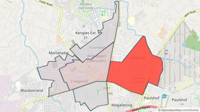 Map of areas affected by the power outage around Fourways