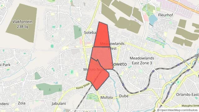 Map of areas affected by the water outage around Meadowlands West Zone 10