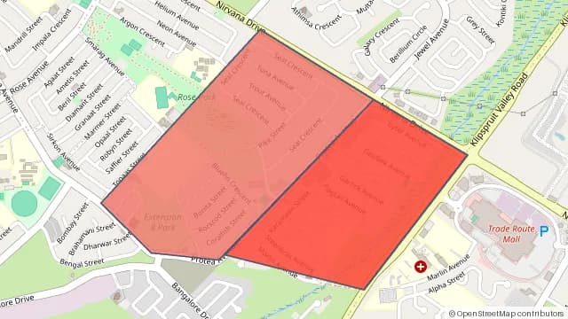Map of areas affected by the power outage around Lenasia Ext 7