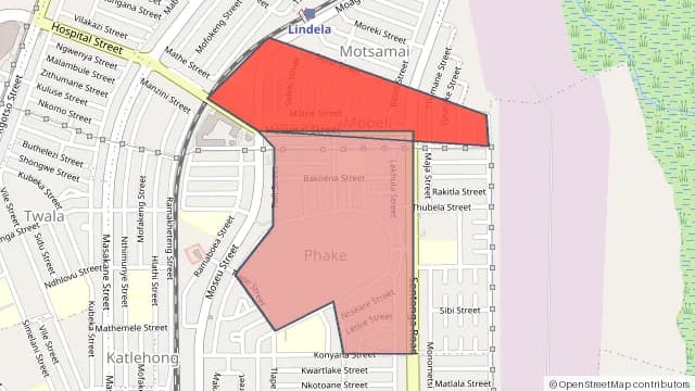Map of areas affected by the power outage around Mopeli