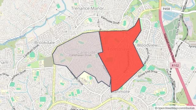 Map of areas affected by the water outage around Caneside