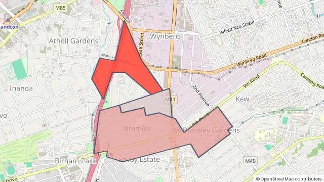 Map of areas affected by the power outage around Bramley