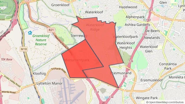 Map of areas affected by the power outage around Monument Park