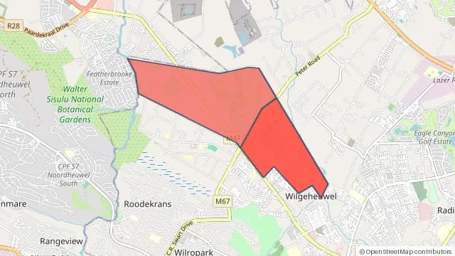 Map of areas affected by the power outage around Ruimsig