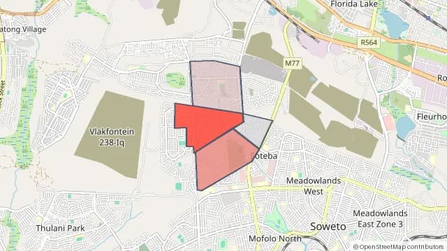Map of areas affected by the power outage around Bram Fischerville