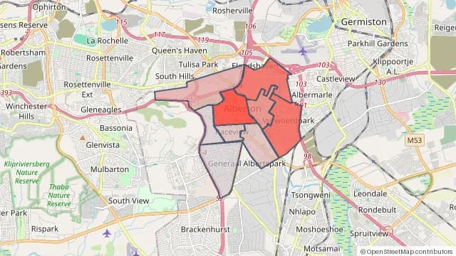 Map of areas affected by the power outage around Alberante