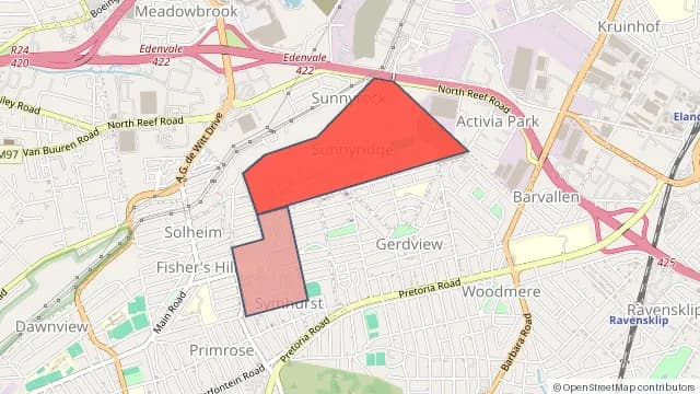 Map of areas affected by the power outage around Sunnyridge