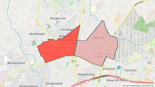 Map of areas affected by the water outage around Lone Hill