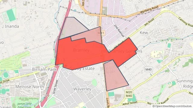 Map of areas affected by the power outage around Bramley