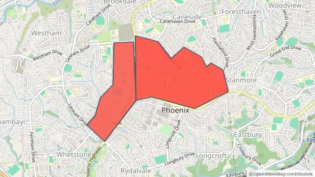 Map of areas affected by the power outage around Northcroft