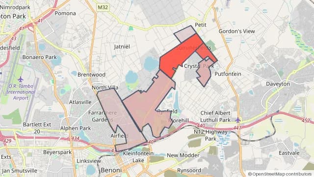 Map of areas affected by the power outage around Crystal Park
