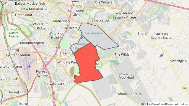 Map of areas affected by the water outage around Constantia Park