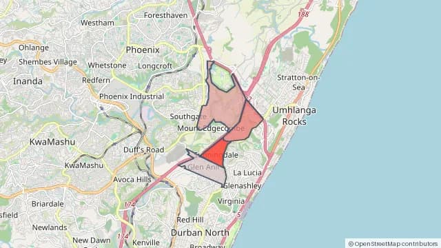 Map of areas affected by the power outage around Glen Anil