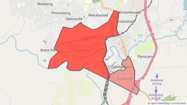 Map of areas affected by the power outage around Kroonstad Industrial